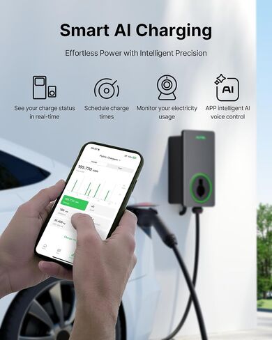 شاحن Autel Home Smart AI Level 2 EV حتى 50 أمبير، 240 فولت، محطة شحن كهربائية سريعة داخلية/خارجية مع كابل مرن بطول 25 قدم، رمادي داكن in Saudi Arabia