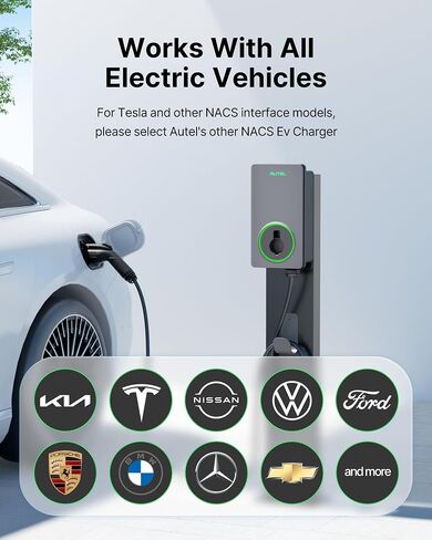 شاحن Autel Home Smart AI Level 2 EV حتى 50 أمبير، 240 فولت، محطة شحن كهربائية سريعة داخلية/خارجية مع كابل مرن بطول 25 قدم، رمادي داكن in Saudi Arabia
