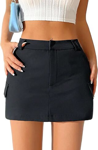 تنورة SweatyRocks النسائية الكاجوال ذات الخصر العالي والجيب بغطاء قلاب Bodycon Mini Cargo in Saudi Arabia