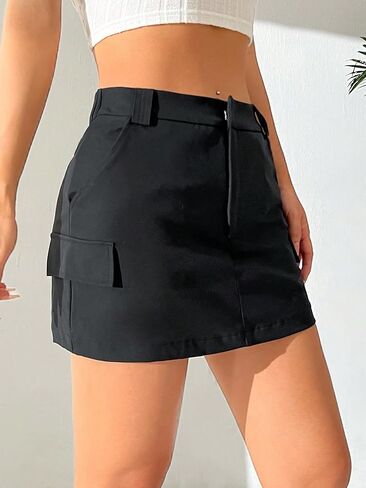 تنورة SweatyRocks النسائية الكاجوال ذات الخصر العالي والجيب بغطاء قلاب Bodycon Mini Cargo in Saudi Arabia