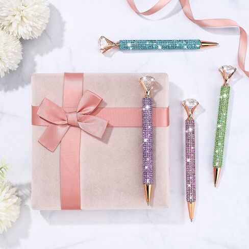 4 Pcs Diamond Pens with Crystal Bling Metal Ballpoint Pens Bridal Shower Retractable Black Ink Rhinestone Writing Pens with Replacement Refills for Women Wedding Office Birthday (AB Color) in Saudi Arabia