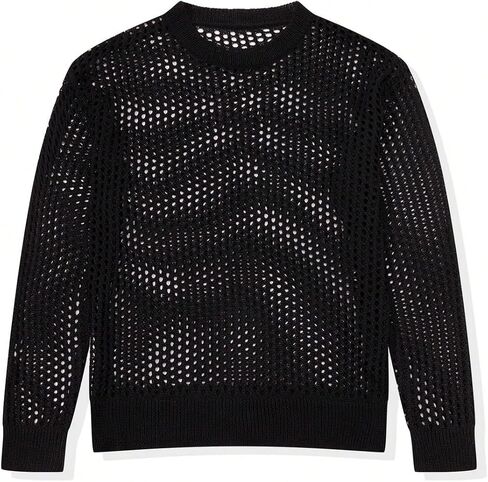 Floerns Men's Hollow Out Long Sleeve Sweater See Through Rave Outfit Knit Pullover Tops in Saudi Arabia
