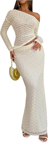 مجموعة ملابس الخريف النسائية المكونة من قطعتين من MakeMeChic بأكمام طويلة غير متماثلة وتنورة ماكسي Bodycon متطابقة in Kuwait