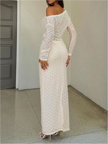 مجموعة ملابس الخريف النسائية المكونة من قطعتين من MakeMeChic بأكمام طويلة غير متماثلة وتنورة ماكسي Bodycon متطابقة in Kuwait