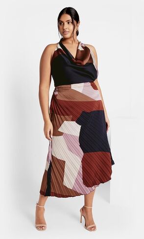 تنورة نسائية من City Chic بمقاس كبير من أمايا غير متماثلة ومطبوعة بطيات هارمونيكا in Kuwait