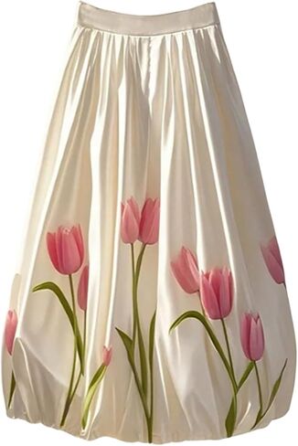 تنورة Verdusa النسائية الأنيقة بطبعة زهور، تنورة طويلة مرنة بخصر عالٍ على شكل حرف A وكشكشة in Kuwait