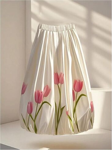 تنورة Verdusa النسائية الأنيقة بطبعة زهور، تنورة طويلة مرنة بخصر عالٍ على شكل حرف A وكشكشة in Kuwait