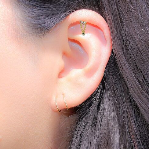 Tri Marquis with Round Cz Gemstone Dangling on Chain 16 Gauge Surgical Steel Hidden Tragus Labret-Cartilage Earring -Helix Stud- Conch Piercing Stud- Piercing Jewelry in Saudi Arabia
