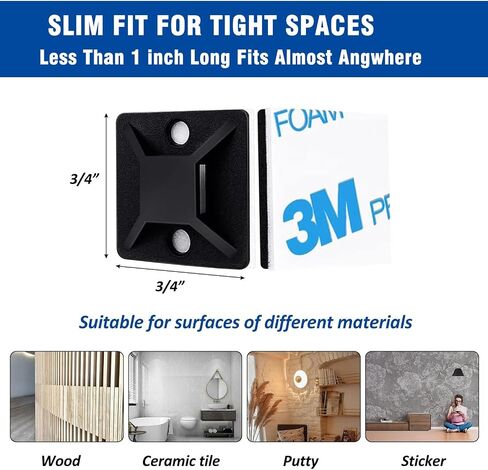 Strong Back-Glue Self Adhesive Cable Zip Tie Mounts Kit - 100 Set Cable Management Clips with 6" Zip Ties, Wire Holders - Outdoor Sticky Wire Organizer Clips-Black in Kuwait