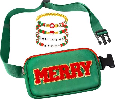 Christmas Fanny Pack With Bracelets For Girls Boys Women, Merry Green Belt Bag, Christmas Merry Purse Sling Crossbody Bags For Holiday Navidad Gifts in Saudi Arabia