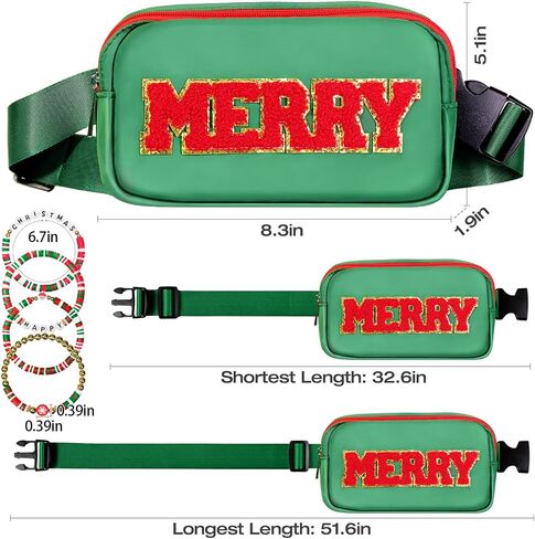 Christmas Fanny Pack With Bracelets For Girls Boys Women, Merry Green Belt Bag, Christmas Merry Purse Sling Crossbody Bags For Holiday Navidad Gifts in Saudi Arabia