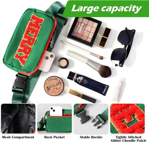 Christmas Fanny Pack With Bracelets For Girls Boys Women, Merry Green Belt Bag, Christmas Merry Purse Sling Crossbody Bags For Holiday Navidad Gifts in Saudi Arabia