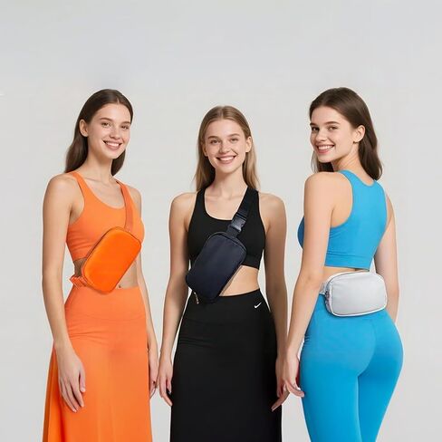 Belt Bag Zipper Fanny Pack Crossbody Bags for Women,Fashion Nylon Waist Packs, Water Repellent Two Way wear with Adjustable Strap Gifts for Teenage Girls Women Men(Black) in Saudi Arabia