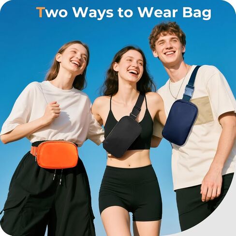 Belt Bag Zipper Fanny Pack Crossbody Bags for Women,Fashion Nylon Waist Packs, Water Repellent Two Way wear with Adjustable Strap Gifts for Teenage Girls Women Men(Black) in Saudi Arabia