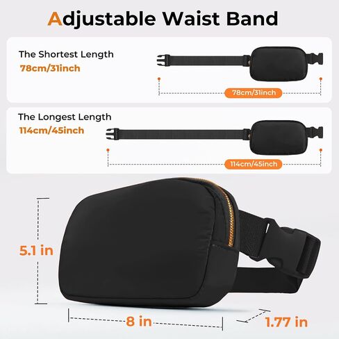 Belt Bag Zipper Fanny Pack Crossbody Bags for Women,Fashion Nylon Waist Packs, Water Repellent Two Way wear with Adjustable Strap Gifts for Teenage Girls Women Men(Black) in Saudi Arabia