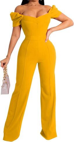 Women’s Summer Jumpsuit Elegant Short Sleeve Long Wide Leg Pants Dressy Clubwear Party Outfit in Saudi Arabia