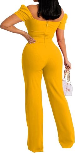 Women’s Summer Jumpsuit Elegant Short Sleeve Long Wide Leg Pants Dressy Clubwear Party Outfit in Saudi Arabia