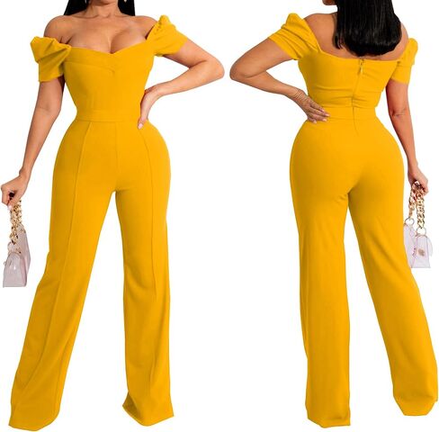 Women’s Summer Jumpsuit Elegant Short Sleeve Long Wide Leg Pants Dressy Clubwear Party Outfit in Saudi Arabia
