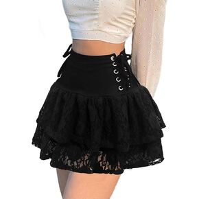 Womens Gothic Skirt Y2k 2000s Girl Mall Goth Punk Skirts High Waist Lace-Up Ruffle Fairy Grunge Mini Skirts in Kuwait