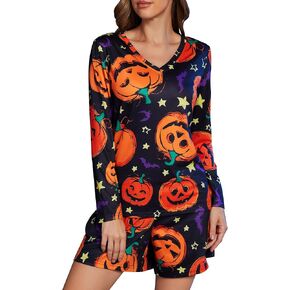 Womens Holiday Pajamas Set- 2 Piece Pjs V Neck Long Sleeve Top with Shorts Sleepwear Lounge Sets in Saudi Arabia