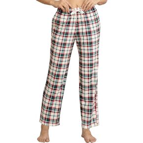 سراويل بيجامة نسائية من الصوف فائق النعومة منقوشة مع جيوب ملابس نوم دافئة ومريحة in Kuwait