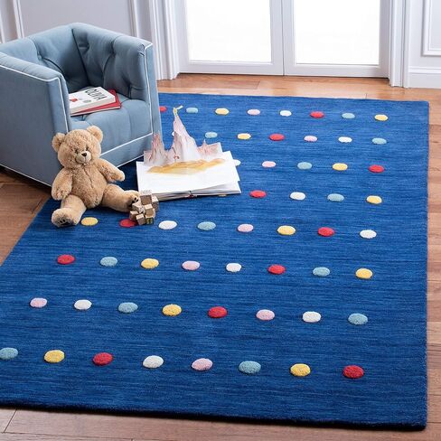 SAFAVIEH Kids Collection Accent Rug - 4' x 6', Ivory, Handmade Polka Dot Wool, Ideal for High Traffic Areas in Playroom, Nursery, Bedroom (SFK804A) in Saudi Arabia