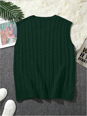 OYOANGLE Men's Cable Knit Sweater Vest V Neck Sleeveless Knitted Tank Top Knitwear in Saudi Arabia