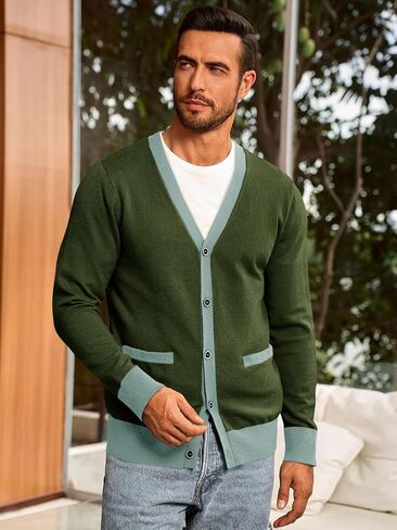 Runcati Men's Cardigan Sweater Long Sleeve V Neck Cardigan Casul Button Down Knitted Sweaters with Pockets in Saudi Arabia