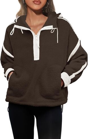 Panadila Womens Half Zip Fleece Pullover Oversized Hoodies Fuzzy Hooded Sweatshirt Cozy Sherpa Jacket in Saudi Arabia