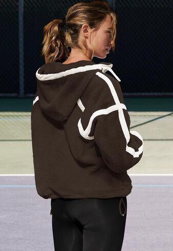 Panadila Womens Half Zip Fleece Pullover Oversized Hoodies Fuzzy Hooded Sweatshirt Cozy Sherpa Jacket in Saudi Arabia