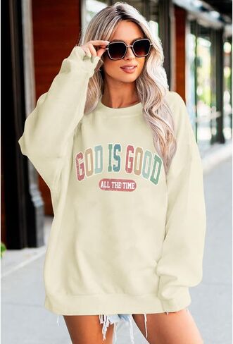 God Is Good Sweatshirt Christian Sweatshirts for Women Oversized Jesus Faith Shirts Inspirational Bible Verse Pullover in Saudi Arabia