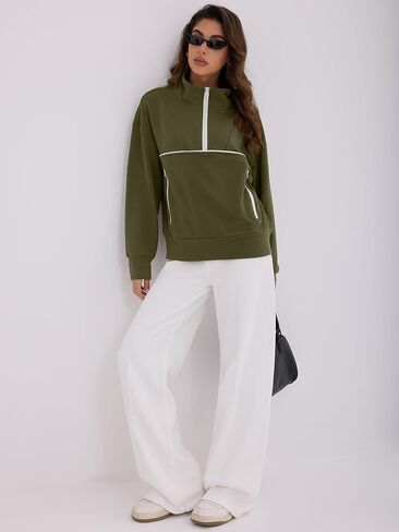 ZAFUL Womens Sweatshirts Quarter Half Zip Pullover Fall Fashion 2025 Stand Collar Workout Hoodies Winter Clothes with Pockets in Saudi Arabia