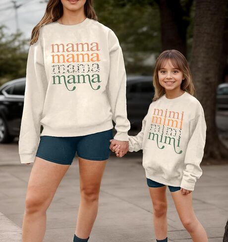 Mommy and Me Matching Outfits Mama and Mini Long Sleeve Crewneck Pullover Tops Graphic Family Sweatshirts in Saudi Arabia