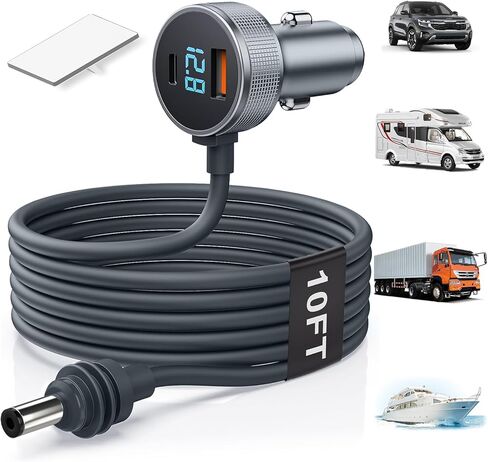 كابل طاقة Starlink Mini DC ولاعة سجائر 10أقدام، 3 في 1 Starlink Mini Car محول ولاعة السجائر 12V-24V مع شاشة رقمية USB نوع C شاحن سيارة لسيارة شاحنة RV in Kuwait