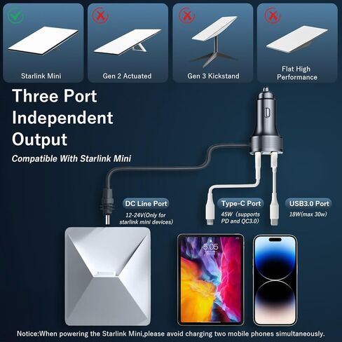 كابل طاقة Starlink Mini DC ولاعة سجائر 10أقدام، 3 في 1 Starlink Mini Car محول ولاعة السجائر 12V-24V مع شاشة رقمية USB نوع C شاحن سيارة لسيارة شاحنة RV in Kuwait