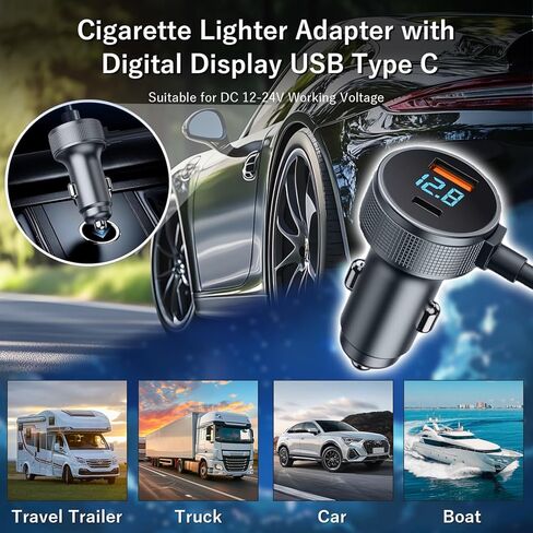 كابل طاقة Starlink Mini DC ولاعة سجائر 10أقدام، 3 في 1 Starlink Mini Car محول ولاعة السجائر 12V-24V مع شاشة رقمية USB نوع C شاحن سيارة لسيارة شاحنة RV in Kuwait