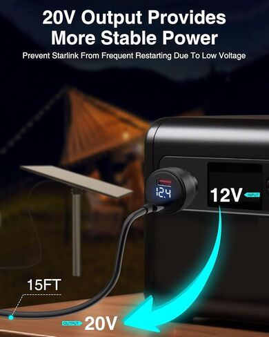Starlink Mini Car Adapter 15FT Starlink Mini Cable Accessories PD 100W Fast Charging USB C Car Charger DC 12V 24V Cigarette Lighter Power Adapter with Digital Display for Cars RVs Trucks Yachts in Saudi Arabia