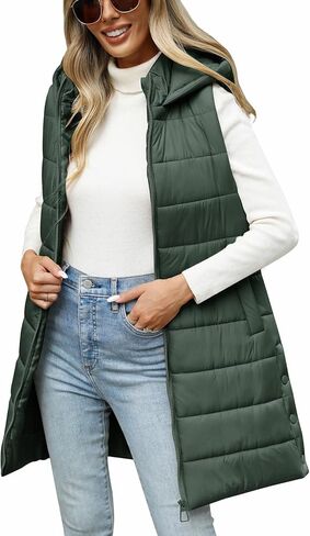 Yusongirl Puffer Vest for Women Long Hooded Lightweight Puffy Jacket Warm Sleeveless Fall Winter down Coat Outerwear in Kuwait