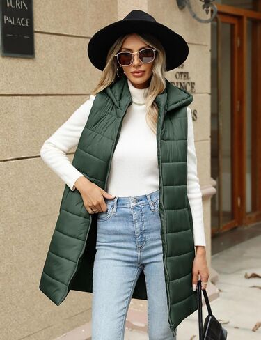 Yusongirl Puffer Vest for Women Long Hooded Lightweight Puffy Jacket Warm Sleeveless Fall Winter down Coat Outerwear in Kuwait