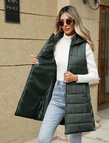 Yusongirl Puffer Vest for Women Long Hooded Lightweight Puffy Jacket Warm Sleeveless Fall Winter down Coat Outerwear in Kuwait