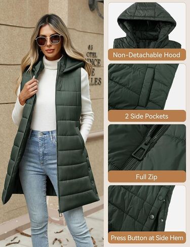 Yusongirl Puffer Vest for Women Long Hooded Lightweight Puffy Jacket Warm Sleeveless Fall Winter down Coat Outerwear in Kuwait
