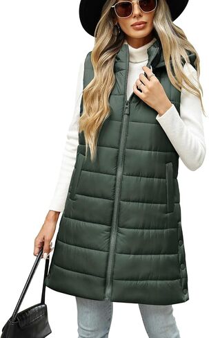 Yusongirl Puffer Vest for Women Long Hooded Lightweight Puffy Jacket Warm Sleeveless Fall Winter down Coat Outerwear in Kuwait