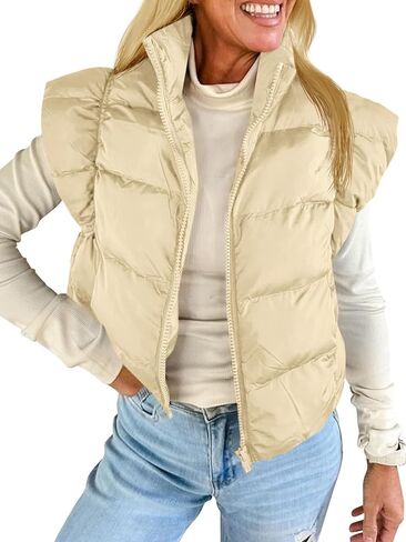Tankaneo Womens Cropped Puffer Vest Cap Sleeve Zip Up Puffy Qulited Jacket Stand Collar Padded Gilet Coat Winter Outerwear in Saudi Arabia