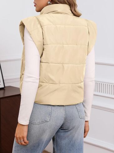 Tankaneo Womens Cropped Puffer Vest Cap Sleeve Zip Up Puffy Qulited Jacket Stand Collar Padded Gilet Coat Winter Outerwear in Saudi Arabia