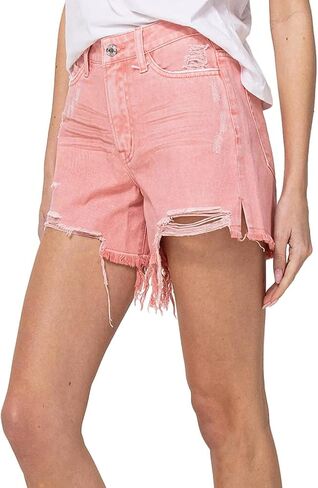 VERVET by Flying Monkey Dust Pink Denim Shorts Distressed High-Rise in Saudi Arabia