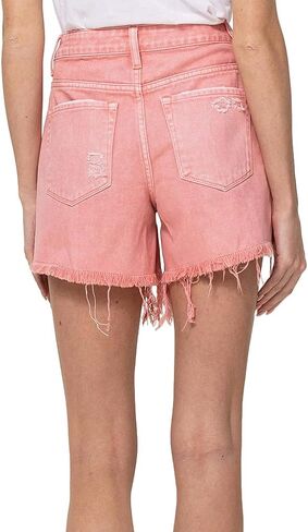 VERVET by Flying Monkey Dust Pink Denim Shorts Distressed High-Rise in Saudi Arabia
