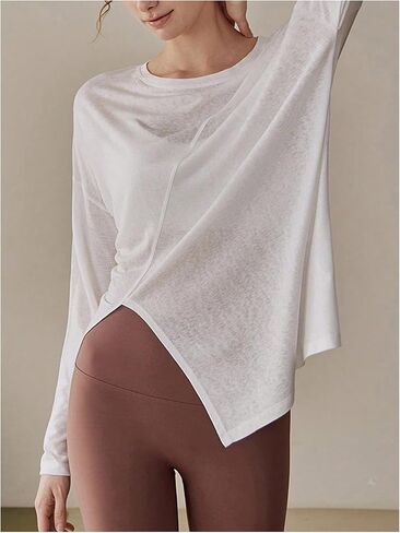 تي شيرت SweatyRocks نسائي بأكمام طويلة وشفاف للتمرين واليوجا رياضي ناعم ومريح in Saudi Arabia