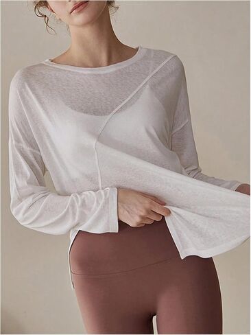 تي شيرت SweatyRocks نسائي بأكمام طويلة وشفاف للتمرين واليوجا رياضي ناعم ومريح in Saudi Arabia