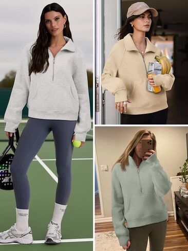 ATHMILE Womens Sweatshirts Half Zip Cropped Pullover Fleece Quarter Zipper Hoodies 2025 Fall Fashion Outfits Clothes in Saudi Arabia