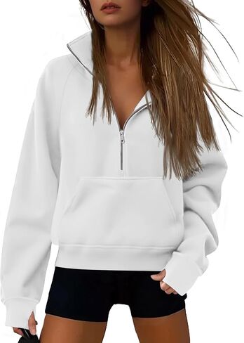 ATHMILE Womens Sweatshirts Half Zip Cropped Pullover Fleece Quarter Zipper Hoodies 2025 Fall Fashion Outfits Clothes in Saudi Arabia